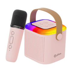 Mini Bluetooth Speaker, Wireless Karaoke Mic, 8Hrs Playtime, Vivid RGB Lights, Voice Effects, Multi-Play Modes BT5.1/TF Card & Type-C Charging Light Pink GenzVybs